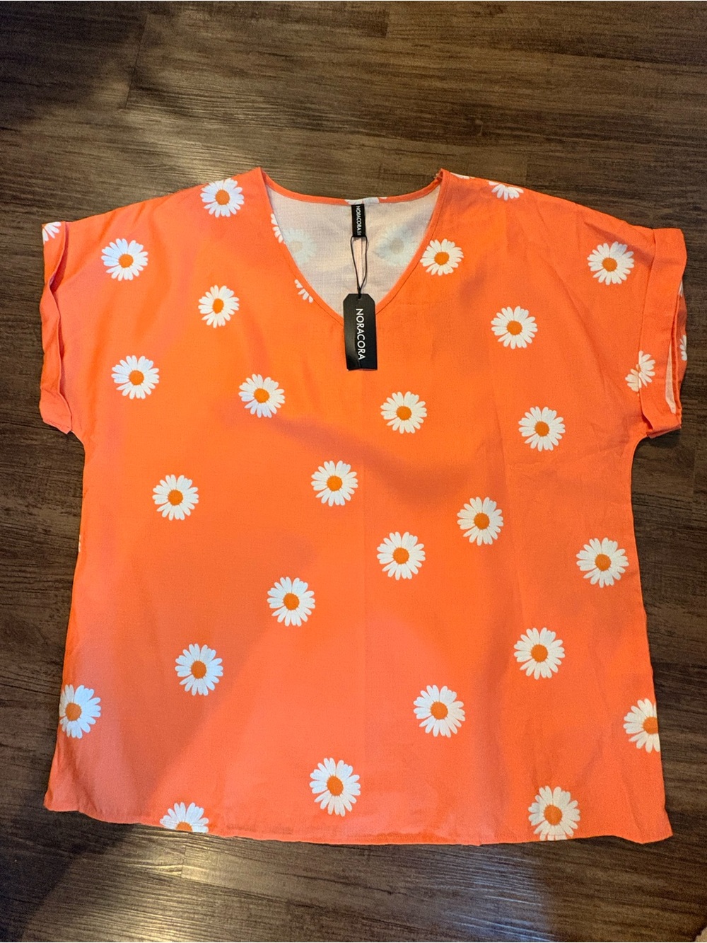 NoraCora Orange Daisy V-Neck Tunic. Womens plus. Bright and comfy.